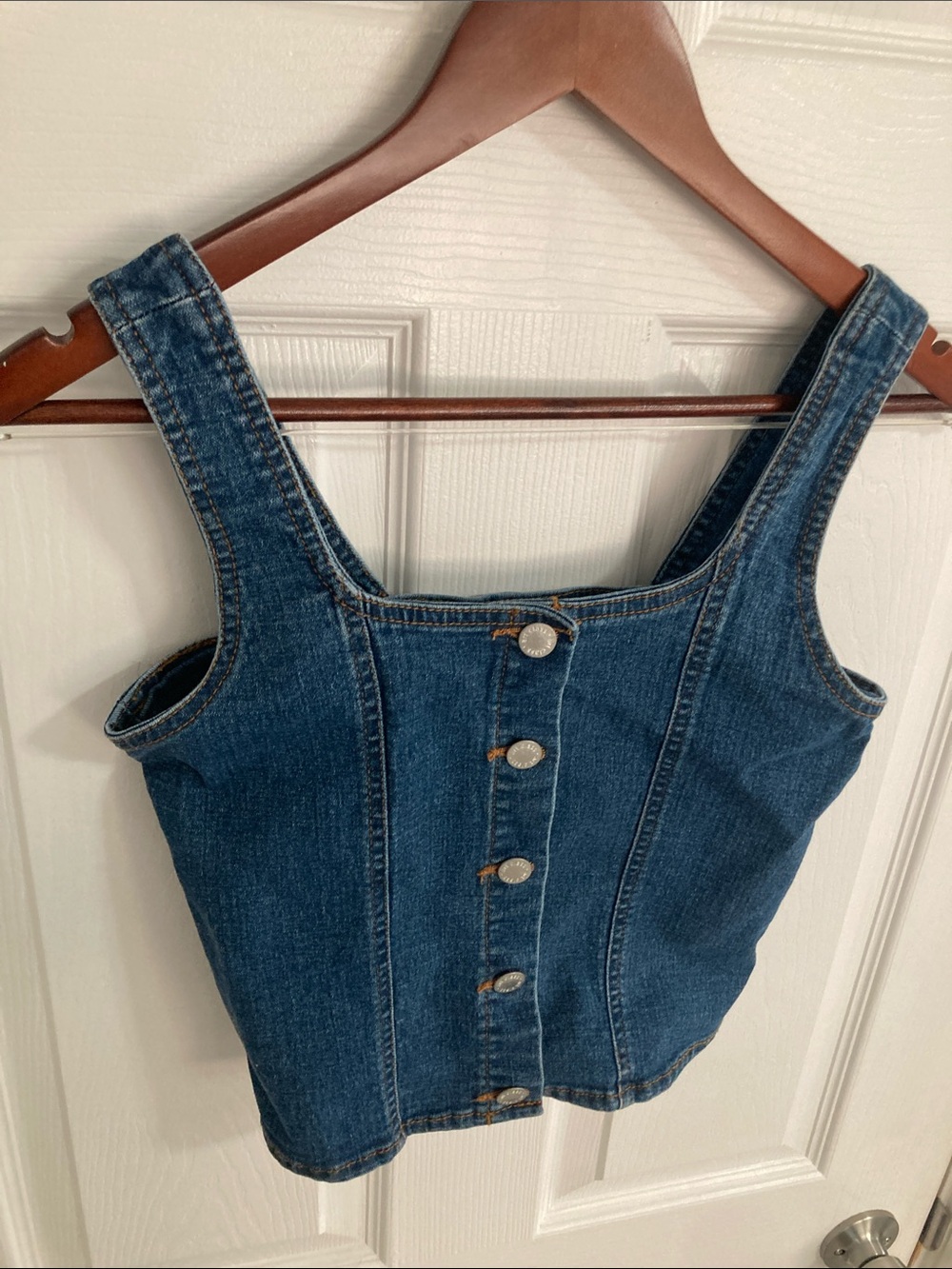Denim Button-Front Tank Top - Blue - Picture 2 of 4